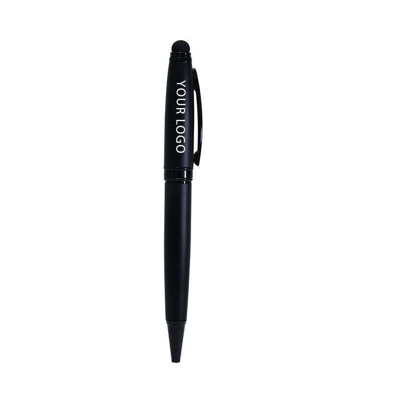 Rubberized Metal Pen With Stylus - Black